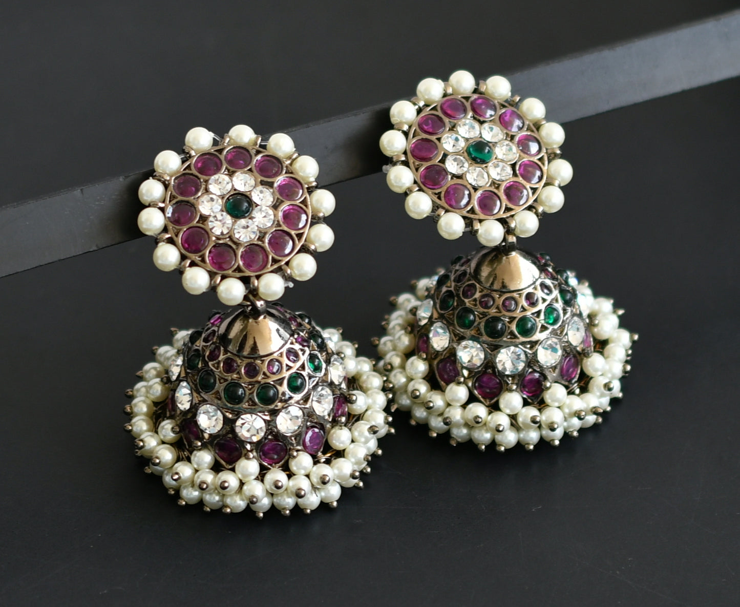 Black finish precious kemp pearl big jhumkka Dj-50727