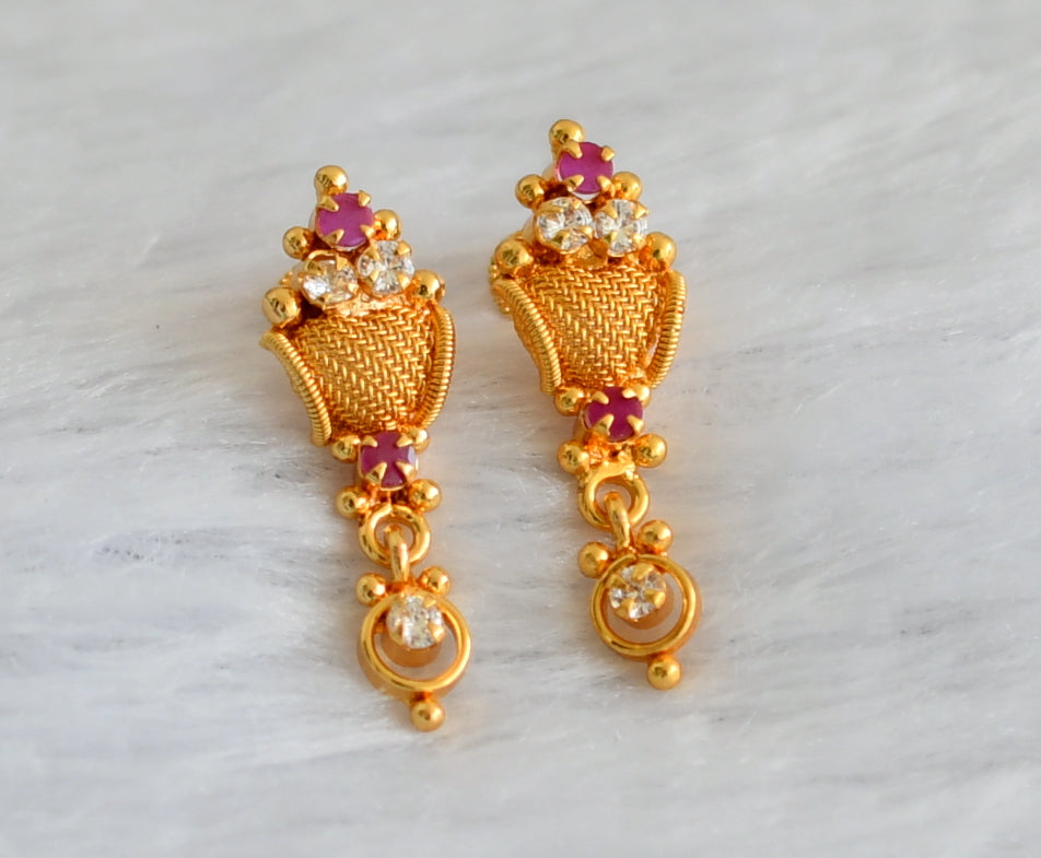 Gold tone ruby-white stone earrings dj-47268