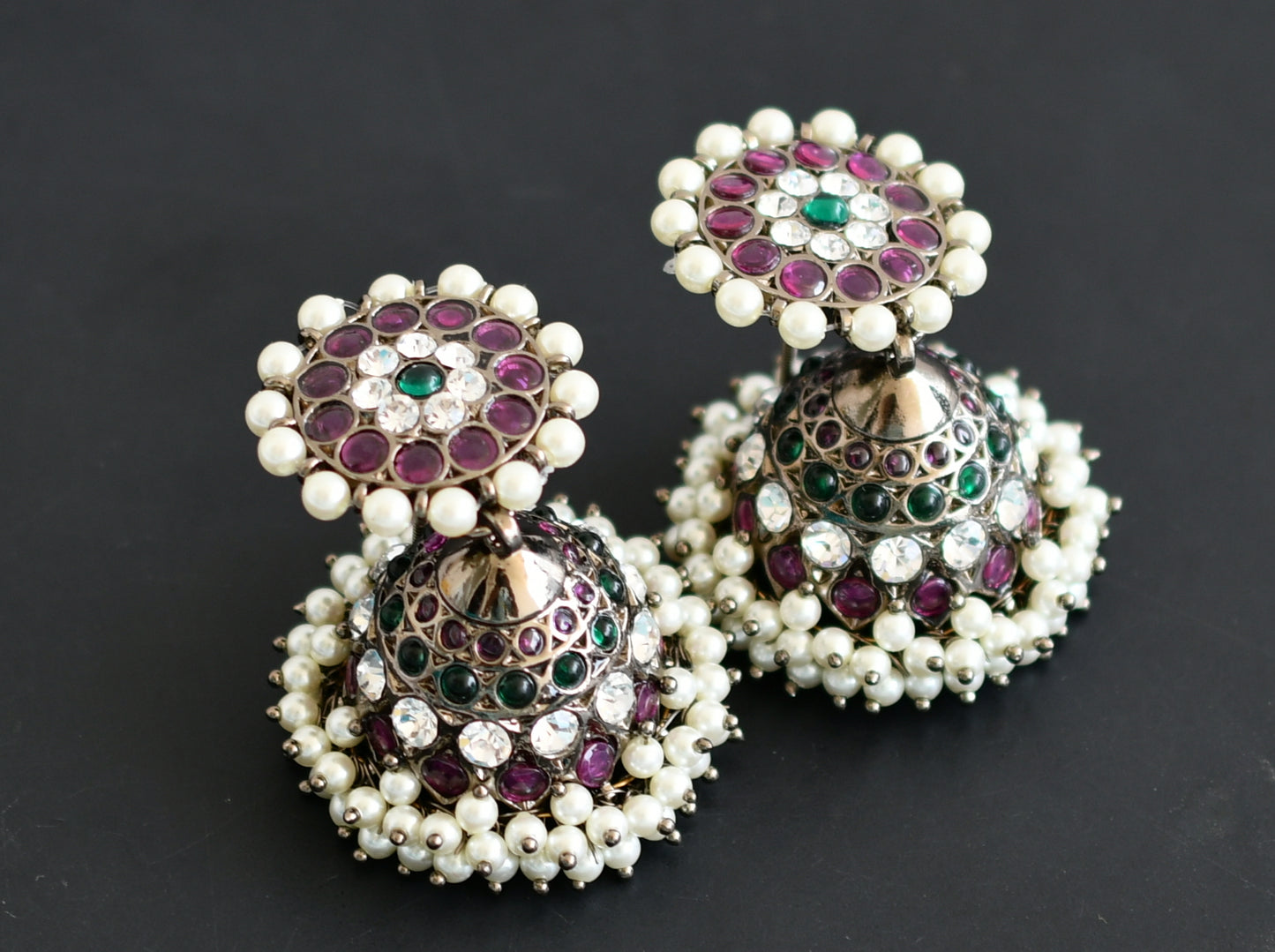 Black finish precious kemp pearl big jhumkka Dj-50727