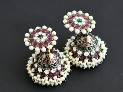 Black finish precious kemp pearl big jhumkka Dj-50727