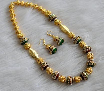 Gold tone meenakari  beaded necklace set dj-43859