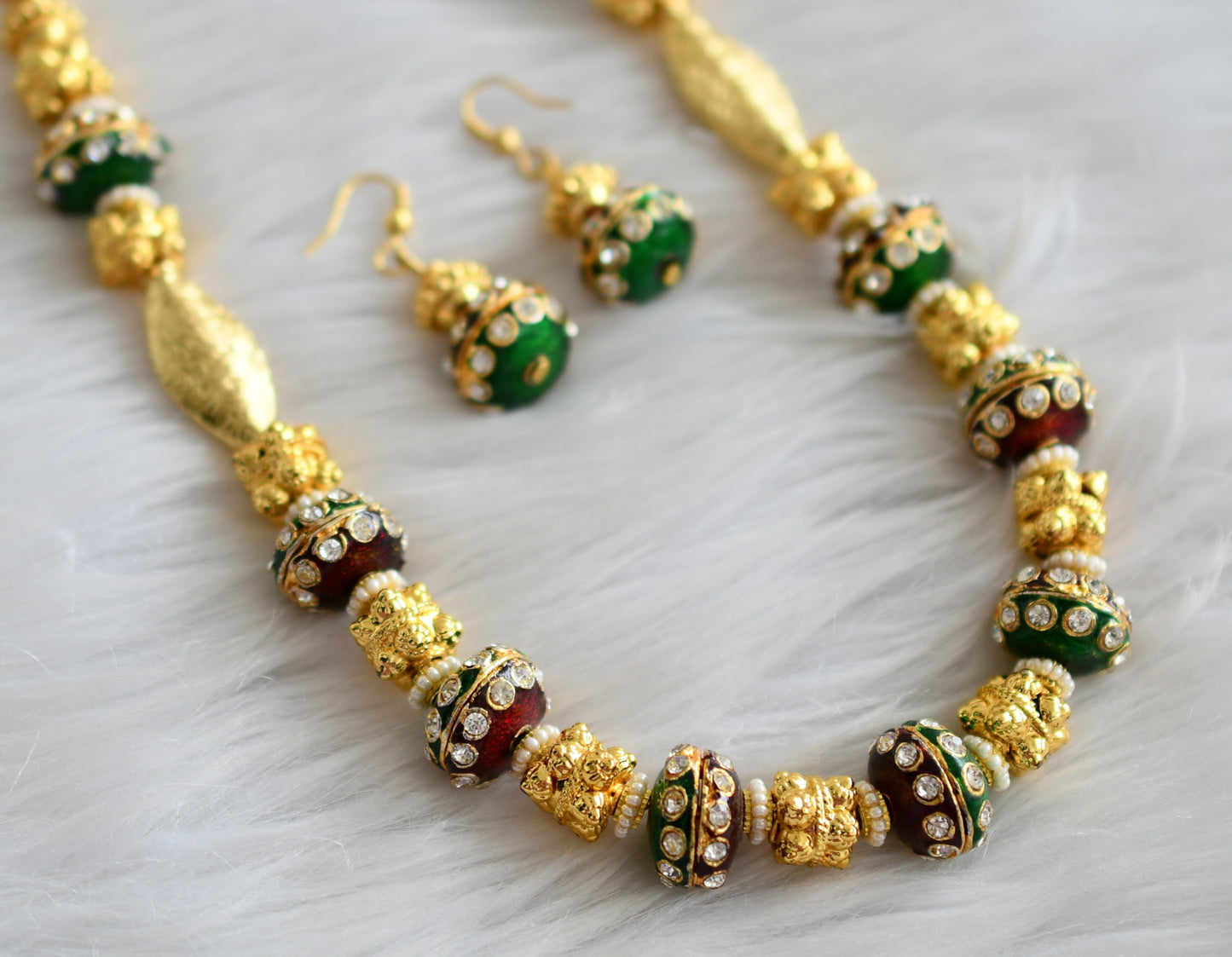 Gold tone meenakari  beaded necklace set dj-43859