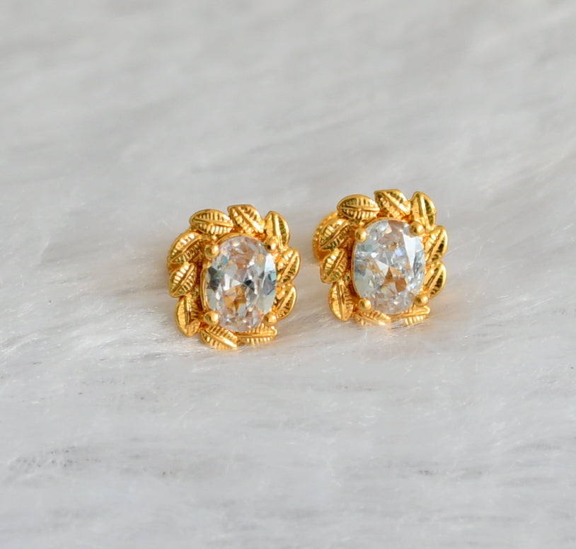 Gold tone white round stone earrings dj-47282