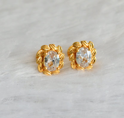 Gold tone white round stone earrings dj-47282