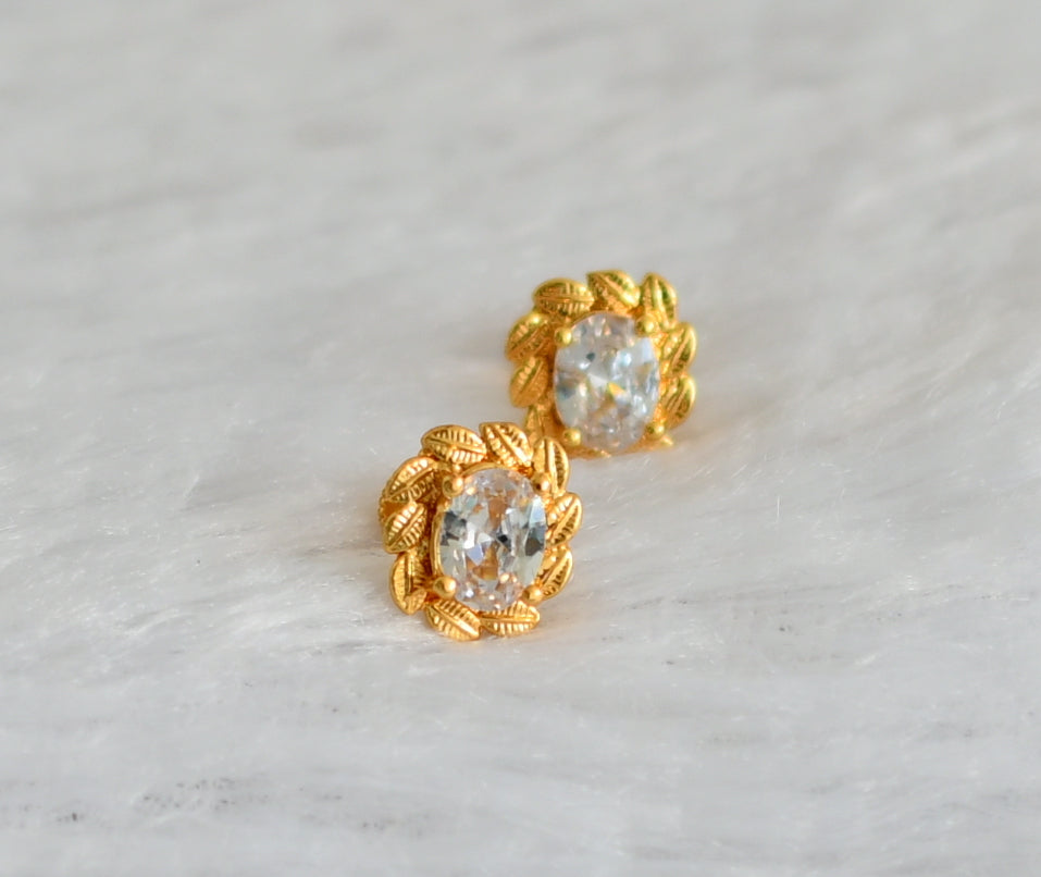 Gold tone white round stone earrings dj-47282