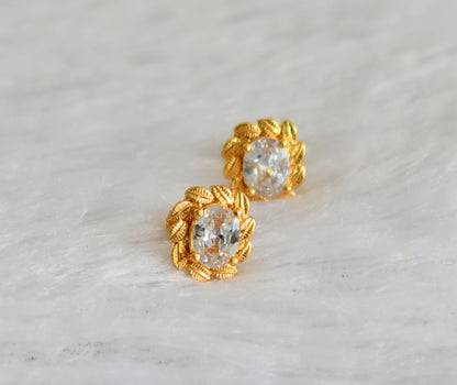 Gold tone white round stone earrings dj-47282