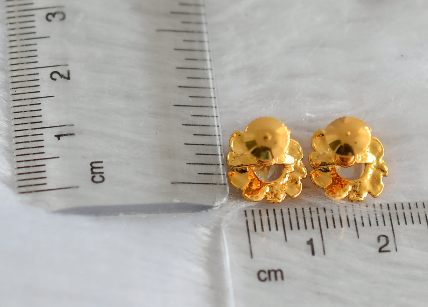 Gold tone white round stone earrings dj-47282