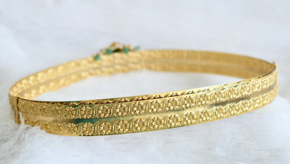 Antique gold tone pink-green kundan jadau lakshmi waist band dj-50402