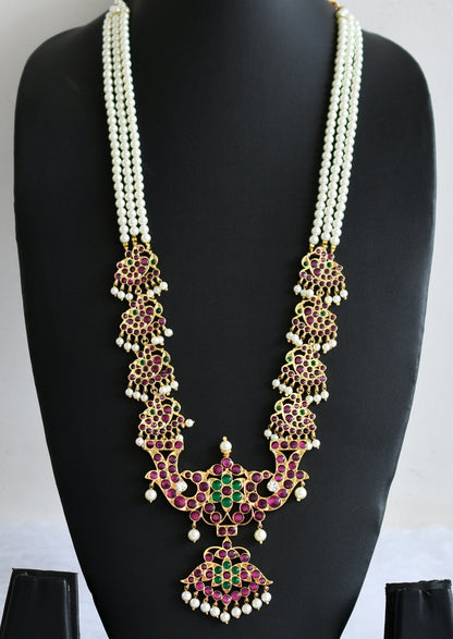 Gold tone precious kemp-green-white pearl peacock haar dj-51016