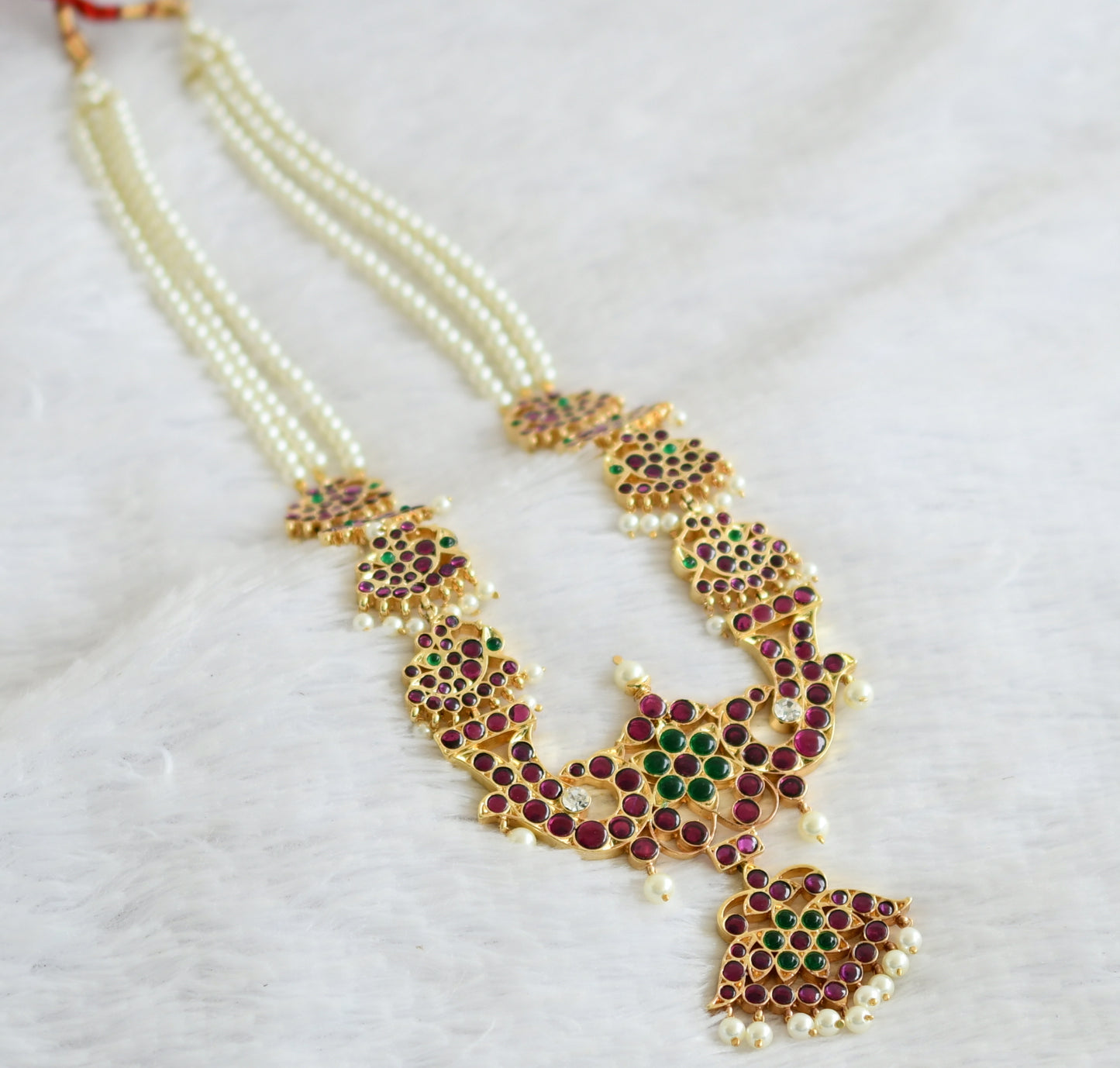 Gold tone precious kemp-green-white pearl peacock haar dj-51016