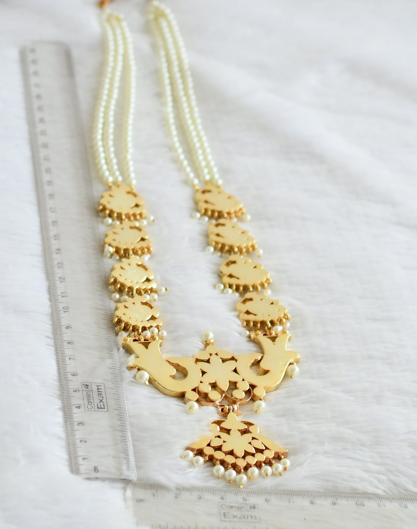 Gold tone precious kemp-green-white pearl peacock haar dj-51016