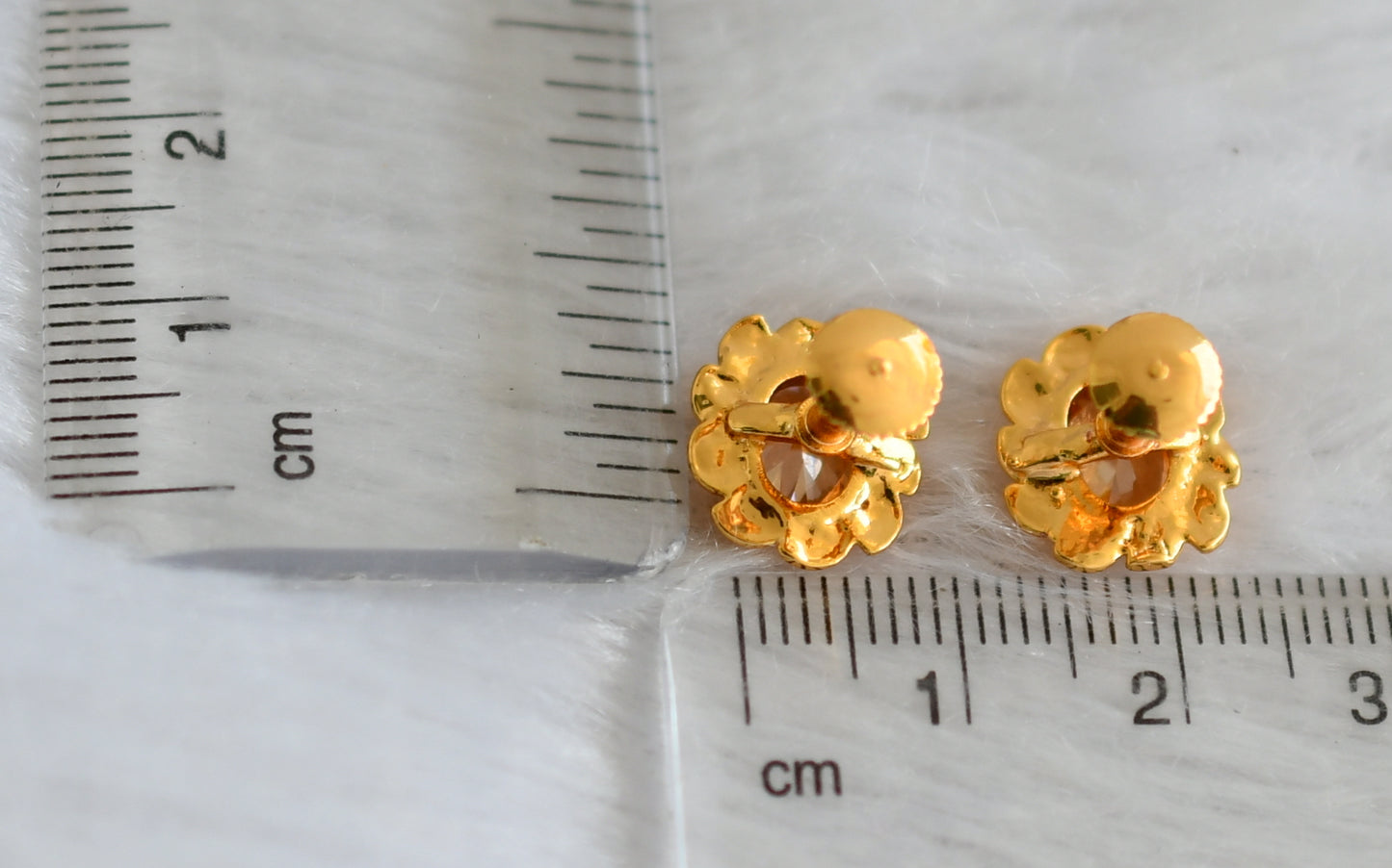 Gold tone gold round stone earrings dj-47281