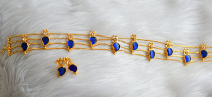 Gold tone kerala style blue-white mango choker necklace set dj-43857