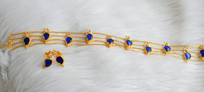 Gold tone kerala style blue-white mango choker necklace set dj-43857