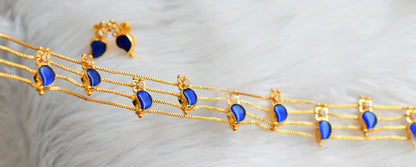 Gold tone kerala style blue-white mango choker necklace set dj-43857