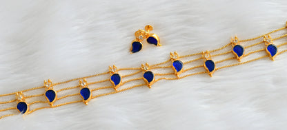 Gold tone kerala style blue-white mango choker necklace set dj-43857