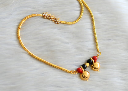 Gold tone coral-black bead bottu mangalyam with white flower mugappu chain dj-42589