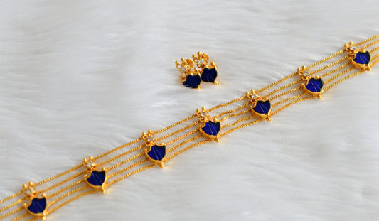 Gold tone kerala style blue-white palakka choker necklace set dj-43855