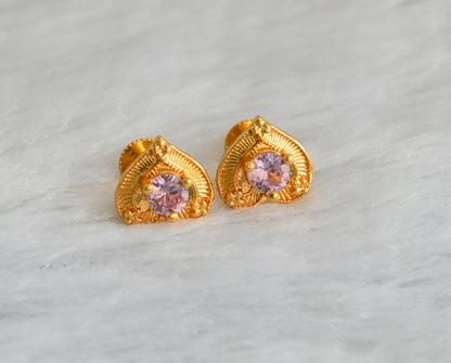 Gold tone baby pink heart earrings dj-47286