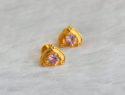 Gold tone baby pink heart earrings dj-47286