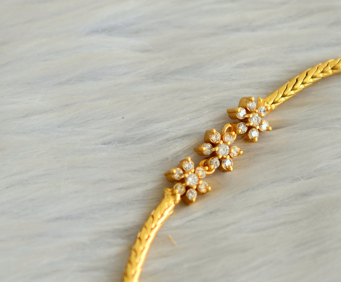 Gold tone Cz ruby-greenshanku-chakra-nama pendant flower mugappu chain dj-42595