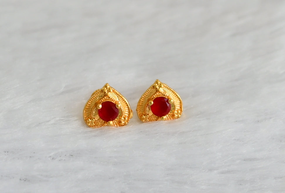 Gold tone red heart earrings dj-47289