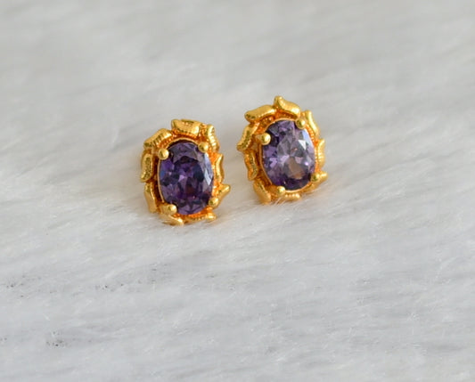 Gold tone purple round stone earrings dj-47292