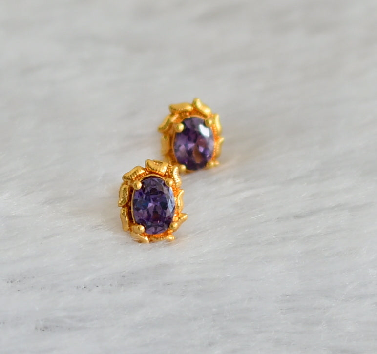 Gold tone purple round stone earrings dj-47292