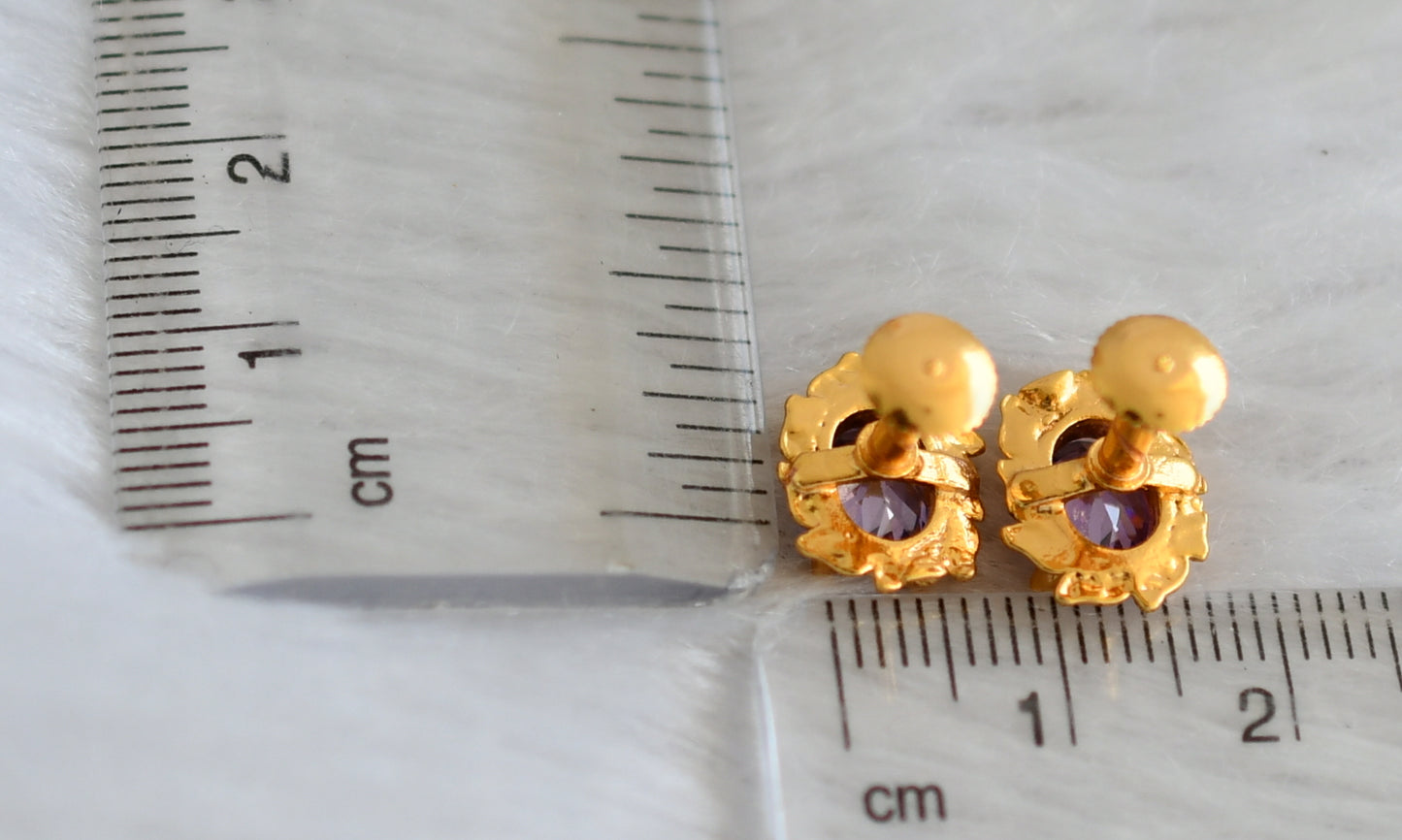 Gold tone purple round stone earrings dj-47292