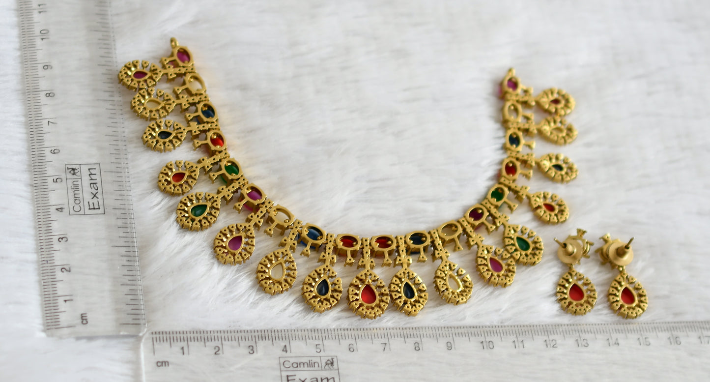 Matte finish cz navarathna stone necklace set dj-49077