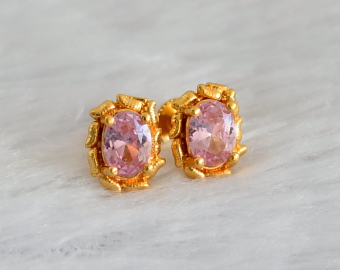 Gold tone baby pink round earrings dj-47290