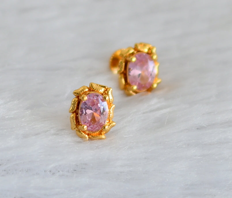 Gold tone baby pink round earrings dj-47290