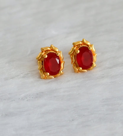 Gold tone red round stone earrings dj-47294