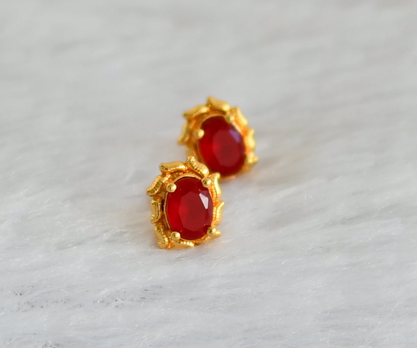 Gold tone red round stone earrings dj-47294