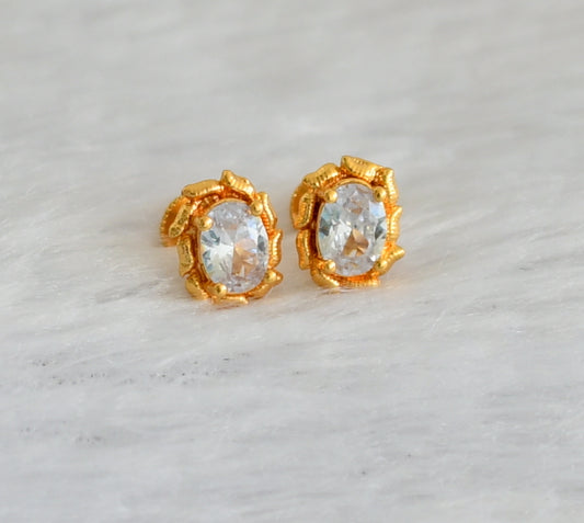 Gold tone white round stone earrings dj-47291