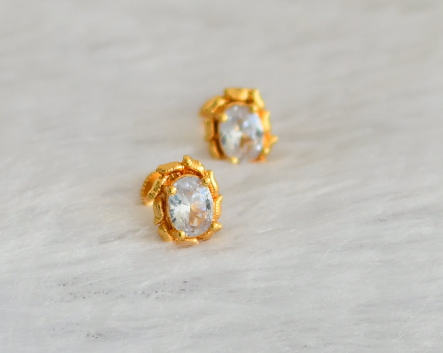 Gold tone white round stone earrings dj-47291