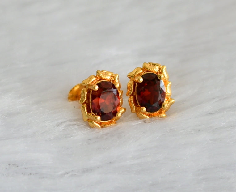 Gold tone brown round stone earrings dj-47293