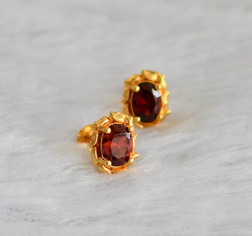 Gold tone brown round stone earrings dj-47293