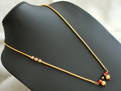 Gold tone coral-black bead bottu mangalyam with white flower mugappu chain dj-42589