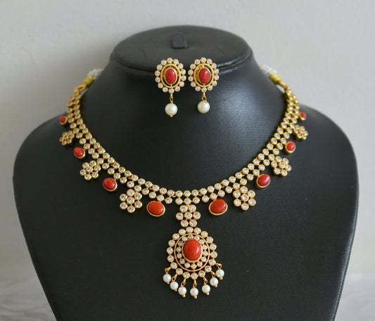 Matte finish cz coral stone flower necklace set dj-49086