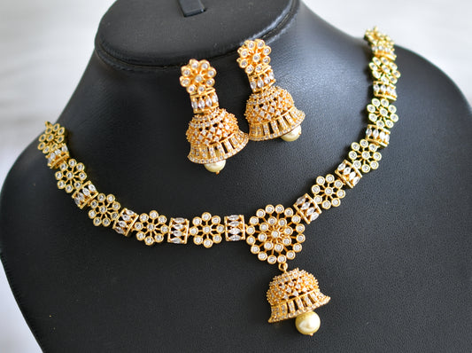 Gold tone cz jhumkka necklace set dj-31291