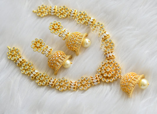 Gold tone cz jhumkka necklace set dj-31291