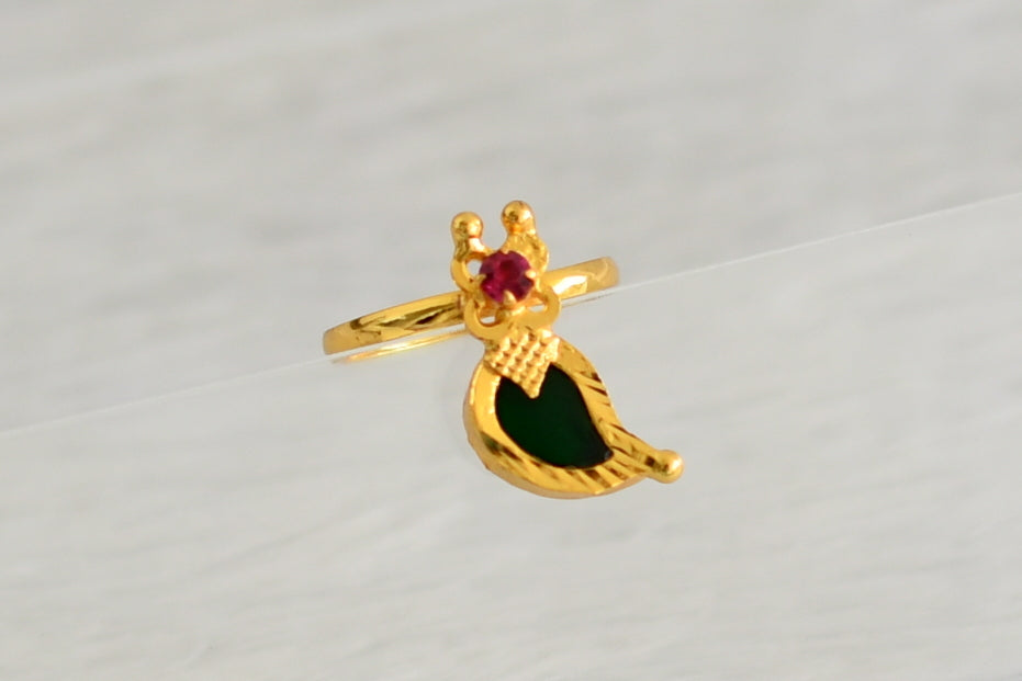 Gold tone kerala style pink-green mango finger ring dj-47307