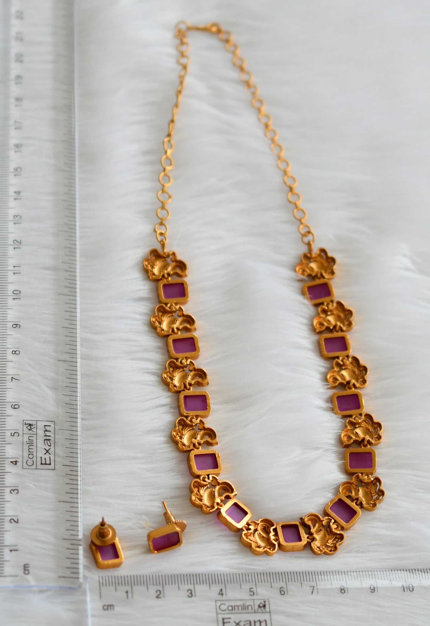 Matte finish ruby block stone swan necklace set dj-31263