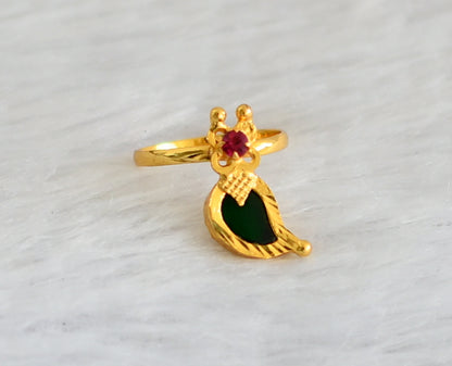 Gold tone kerala style pink-green mango finger ring dj-47307