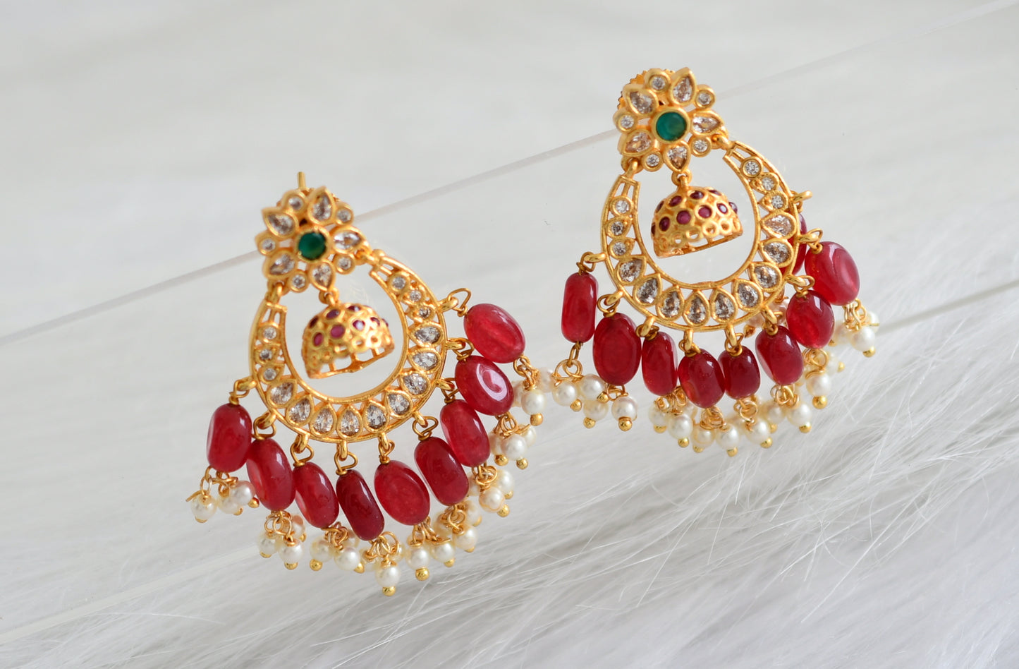 Matte finish cz maroon bali earrings dj-31268