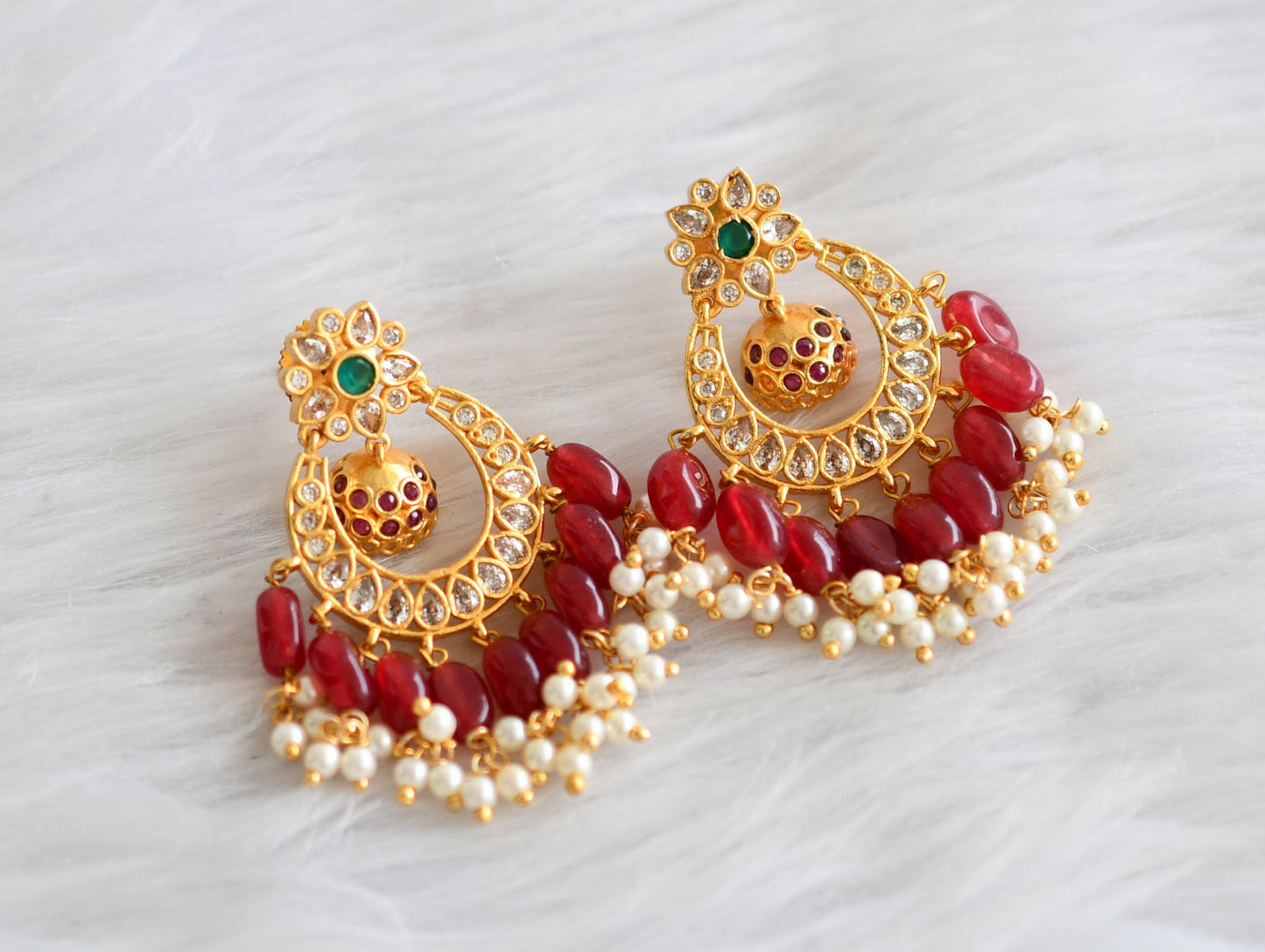Matte finish cz maroon bali earrings dj-31268