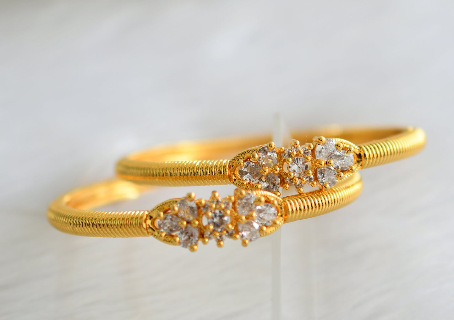 Gold tone cz white stone kada/bangles (2.8) dj-31283
