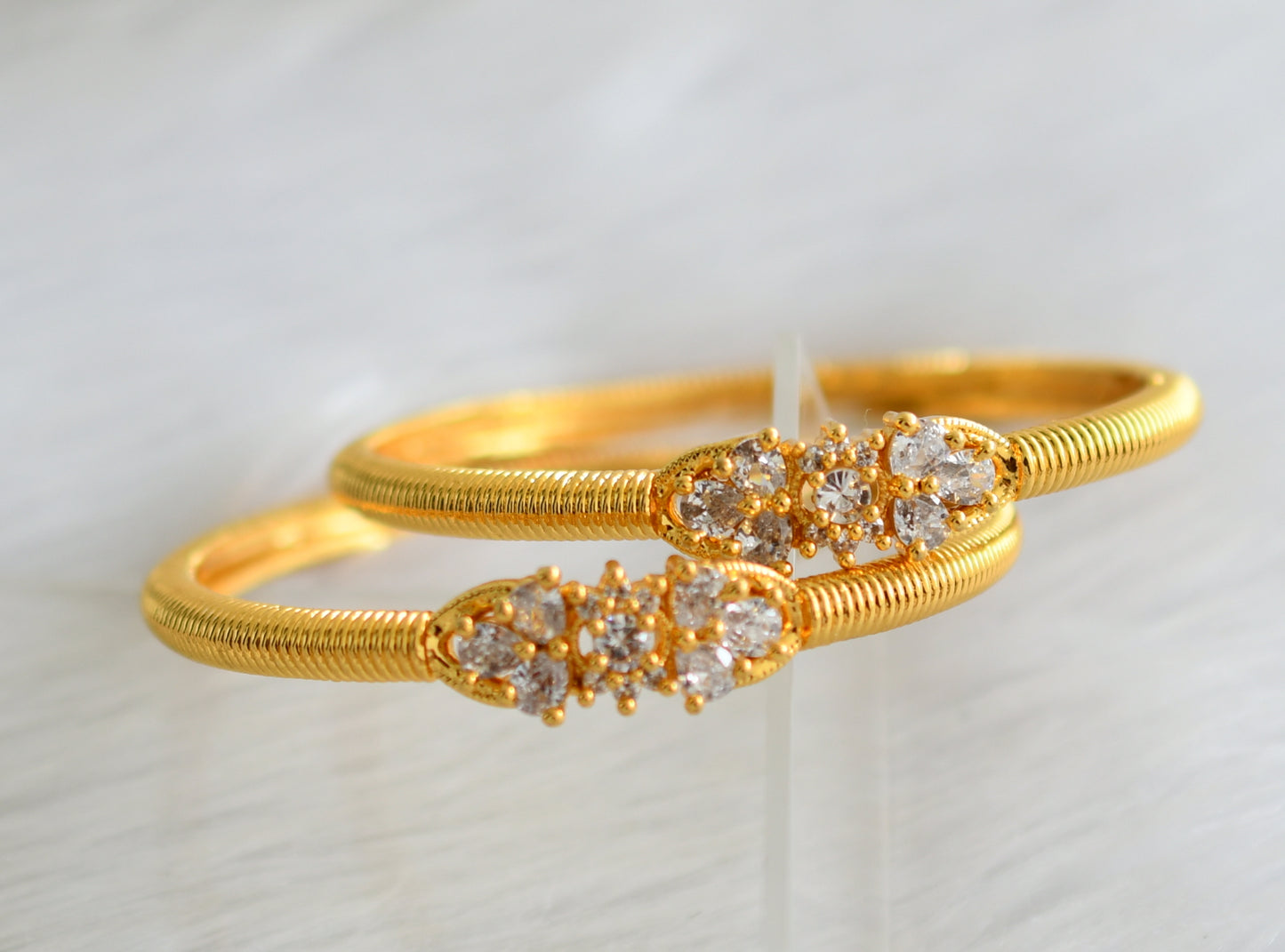 Gold tone cz white stone kada/bangles (2.8) dj-31283