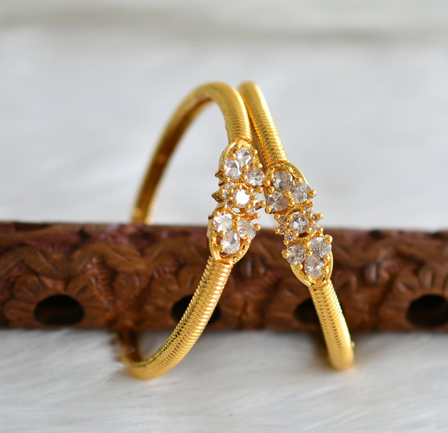 Gold tone cz white stone kada/bangles (2.8) dj-31283